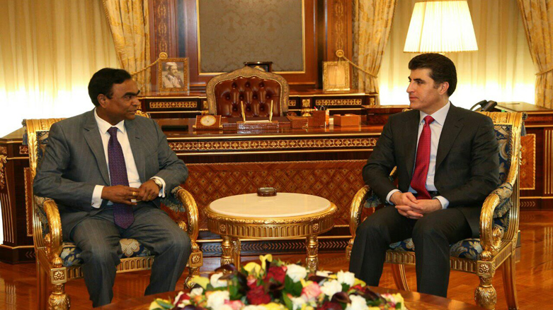 "The Prime Minister of the Kurdistan Region Nechirvan Barzani met Indian Ambassador to Baghdad George Raju and his accompanied delegates in Erbil." Source: http://bit.ly/2ynfo1T